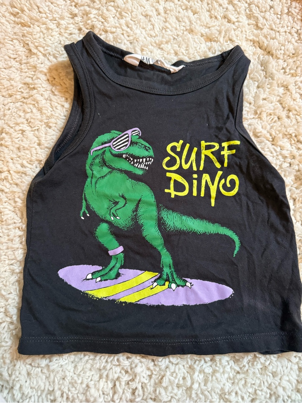 H&M Black Tank Top with Green Surf Dino Graphic